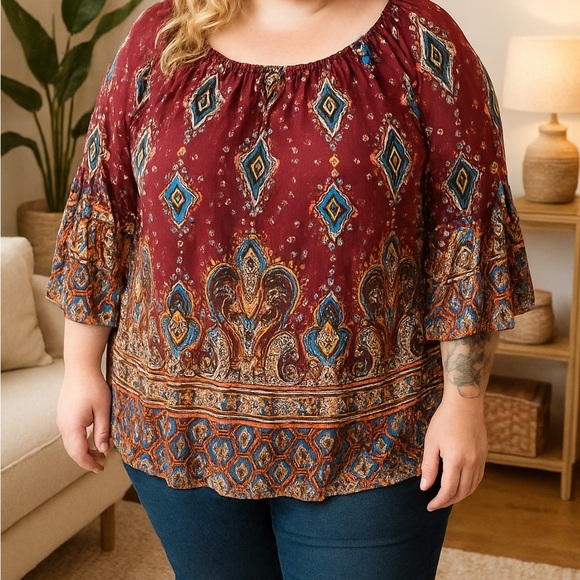 Bohemian Print Women's Top - Picture 1 of 5